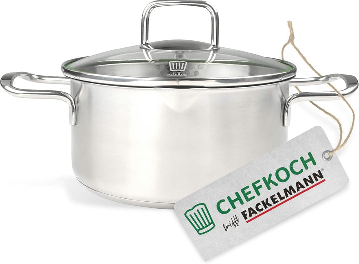 FACKELMANN Chefkoch Topf Ø14 cm München aus Edelstahl – Hochwertiger Kochtopf Ausschüttfunktion – Fü