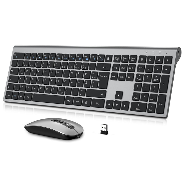 cimetech Tastatur Maus Set Kabellos, Ultra-Dünne Wiederaufladbare Kabellose Tastatur und Maus Ergono