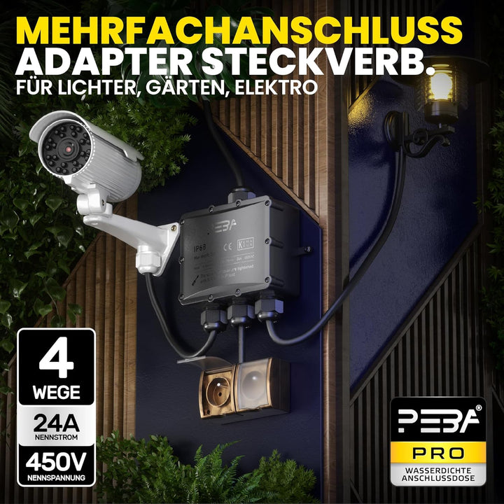 PEBA® Abzweigdose IP68 Abzweigdose Kabelverbinder Wasserdicht Aufputz Verteilerdose 4-fach für Kabe