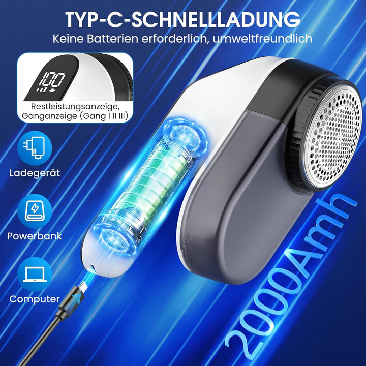 Fusselrasierer Elektrisch, Fusselentferner Entfussler für Kleidung mit 3 Geschwindigkeiten, 6-Klinge