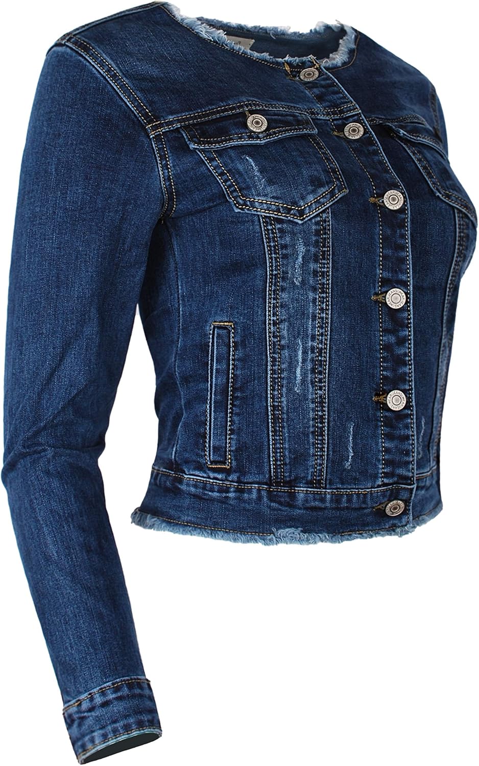 Fraternel Damen Jeansjacke ausgefranst Vintage Stretch M Blau, M Blau