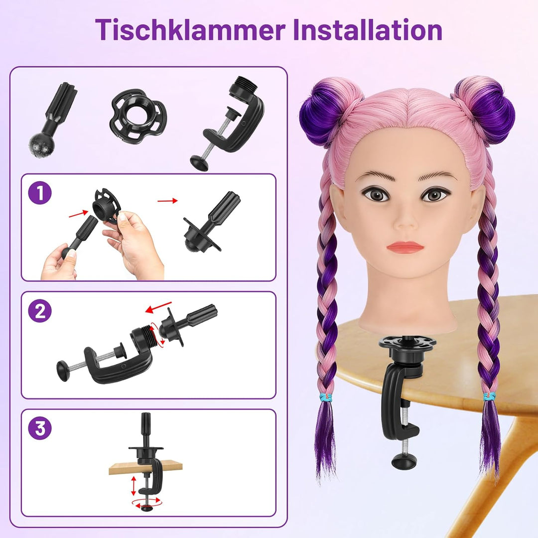 TwoWin Friseurkopf Echthaar mit Ohrlöchern, 71 cm (28 Zoll) 100% Synthetischer Mannequin Frisierkopf