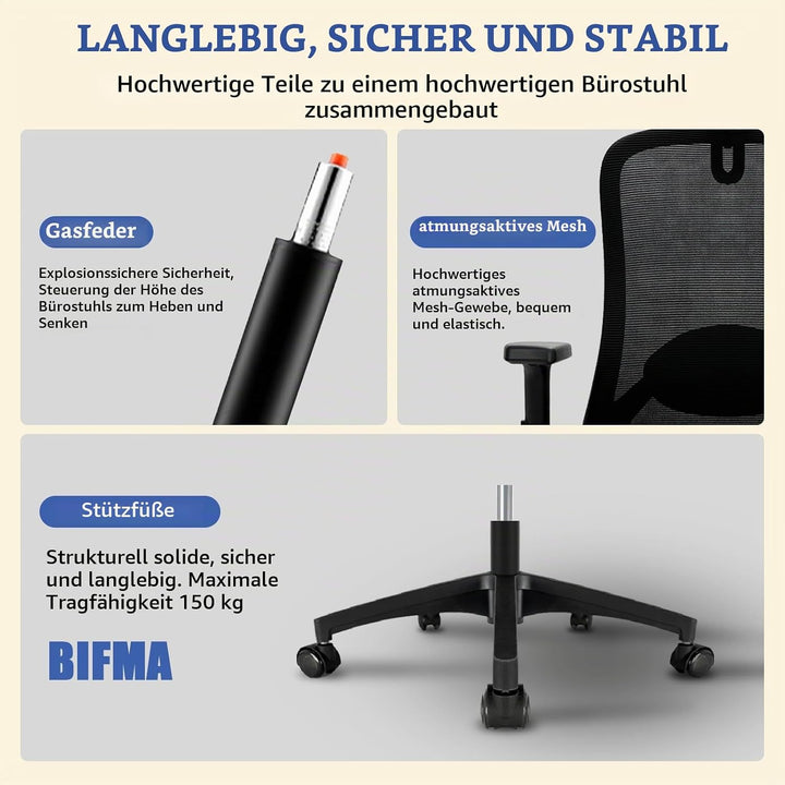 Milacyee Bürostuhl, Bürostuhl Ergonomisch, Schreibtischstuhl mit Kopfstütze, Armlehnen, Lendenwirbel