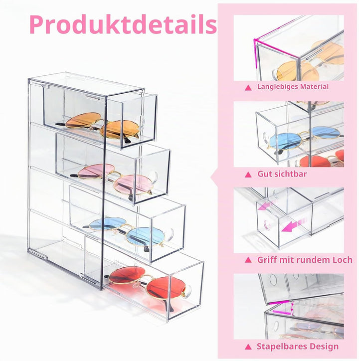 2 Stück Schubladenorganizer mit 8 Fächern Schubladenbox Stapelbar Schreibtisch-Organizer mit Herausn