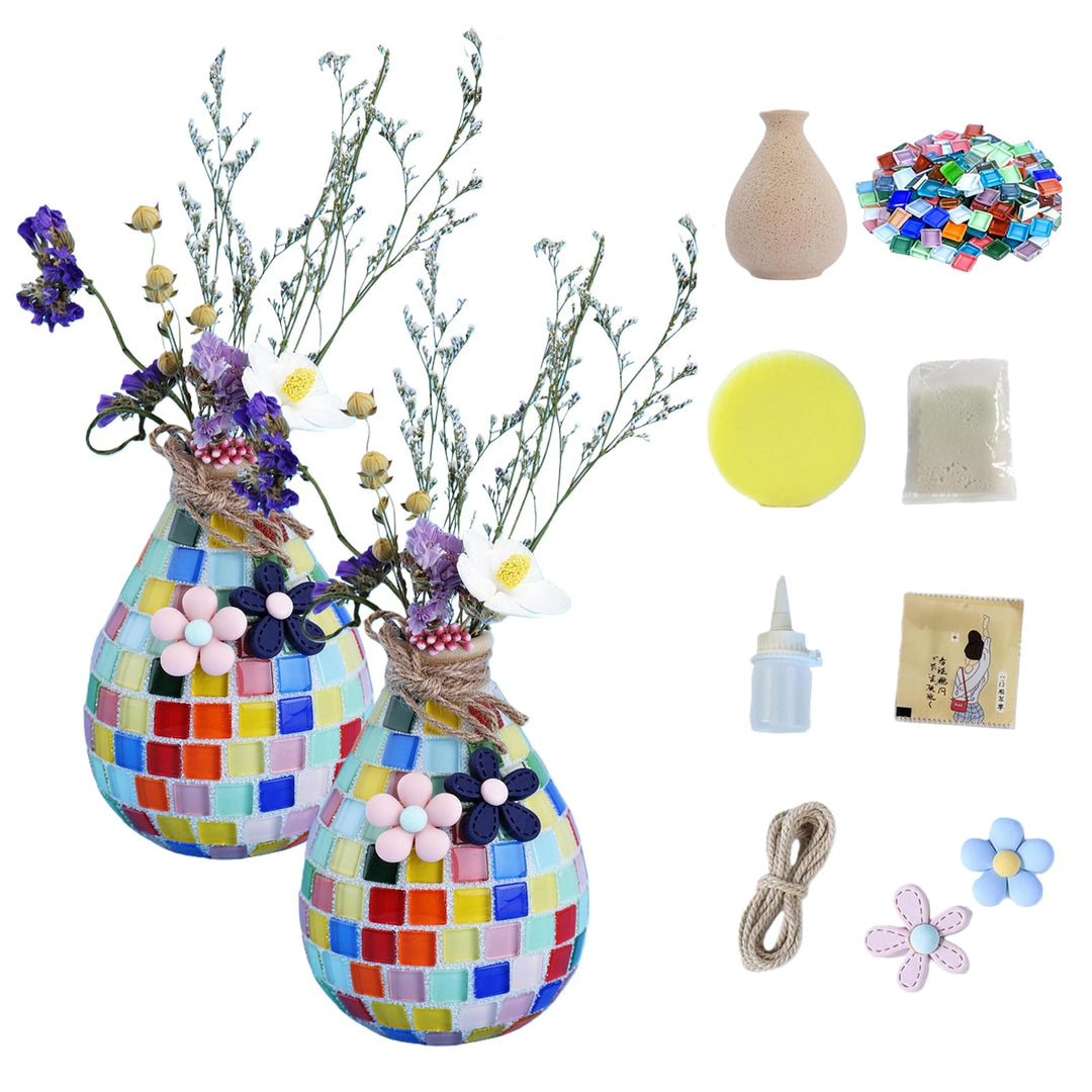 2 Stück Mosaik Bastelset, Glasmosaik Kerzenhalter Kit, Mosaiksteine zum Basteln, Basteln Kleine Mosa