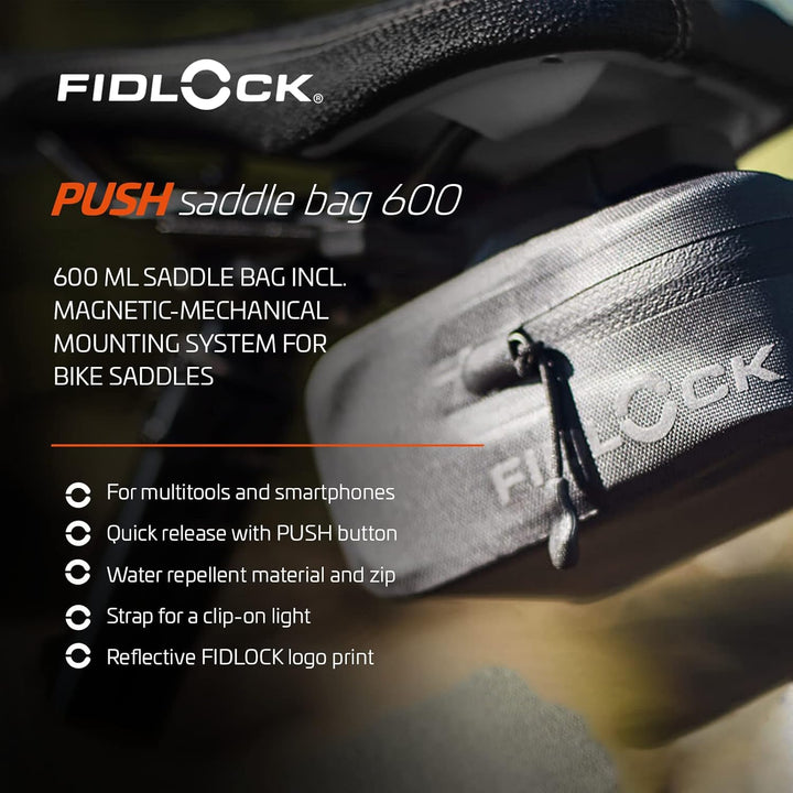 Fidlock 9175 Unisex – Erwachsene Bag 600 + Saddle Base Satteltasche mit Halterung, schwarz, 600ml