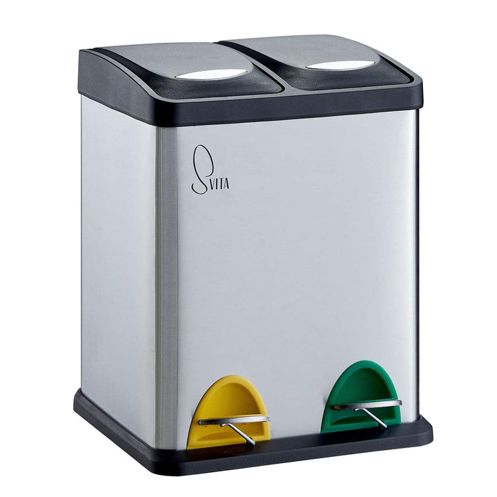SVITA TC2X8 Küchen-Eimer 16 Liter 2x8L Edelstahl doppelt Abfalleimer kompakt 2er-Mülleimer Mülltrenn
