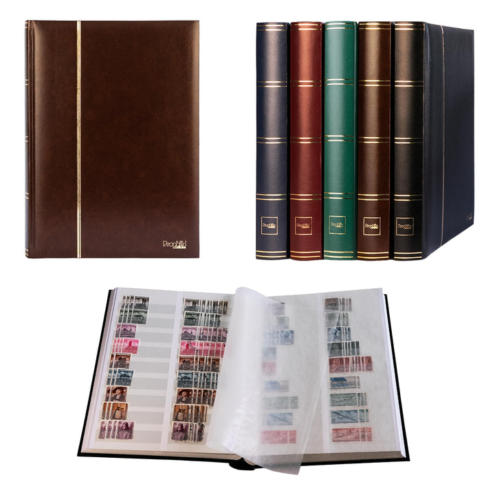 Prophila 60 weisse Geteilte Seiten Briefmarkenalbum Einsteckbuch wattierter brauner Einband