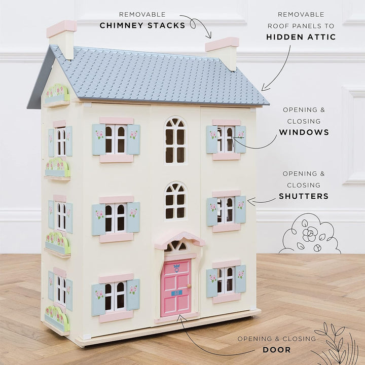 Le Toy Van – Cherry Tree Hall grosses Puppenhaus aus Holz | Puppenhaus-Spielset aus Holz mit 4 Etage