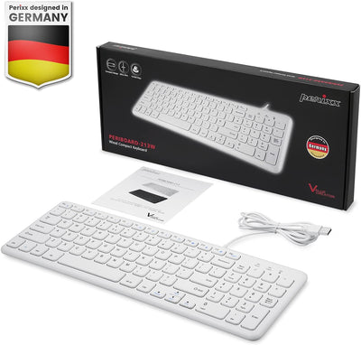 Perixx PERIBOARD-213 W USB-Tastatur mit Kabel – kompaktes Design mit Nummerntastatur – Weiss – Spani