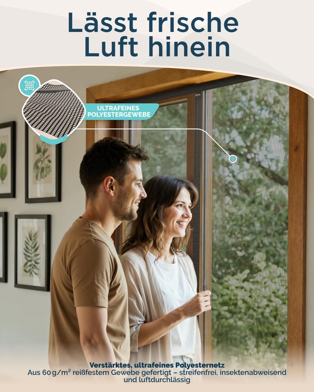 ARCOL Fliegengitter Fenster mit Magnet 155x160h cm Zuschneidbar - Moskitonetz mit Klettverschluss -