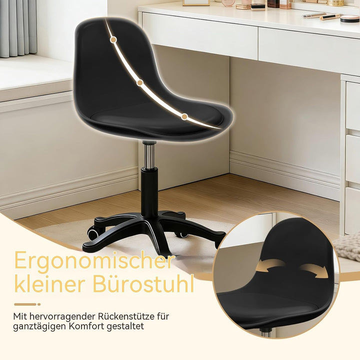 Kleiner Schreibtischstuhl ohne Armlehnen, höhenverstellbarer Home-Office-Stuhl für Jugendliche Black