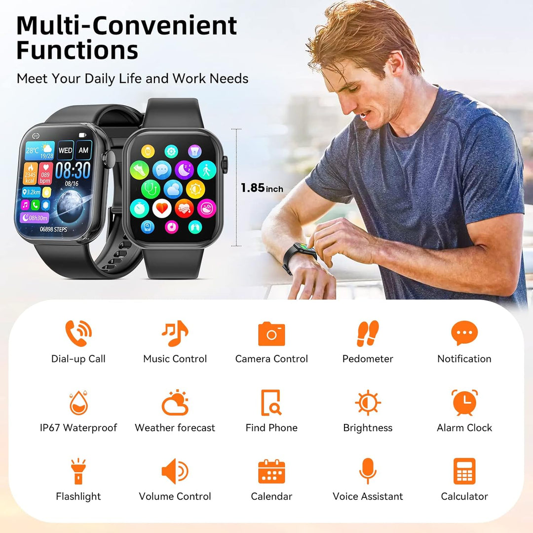 Hwagol Smartwatch Damen Herren, 1.85" Zoll Touchscreen Smart Watch mit Bluetooth Anrufe, Uhr Damen H