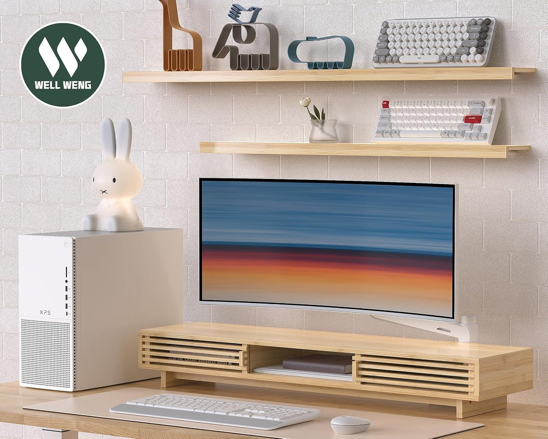 Dual-Monitorständer mit Schiebetür, doppelter Computer-Laptop-Ständer, Schreibtischregal-Organizer m