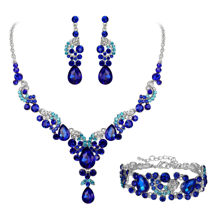EVER FAITH Kristall Schmuckset Hochzeits Braut Art Deco Floral Teardrop Halskette Ohrringe und Armba