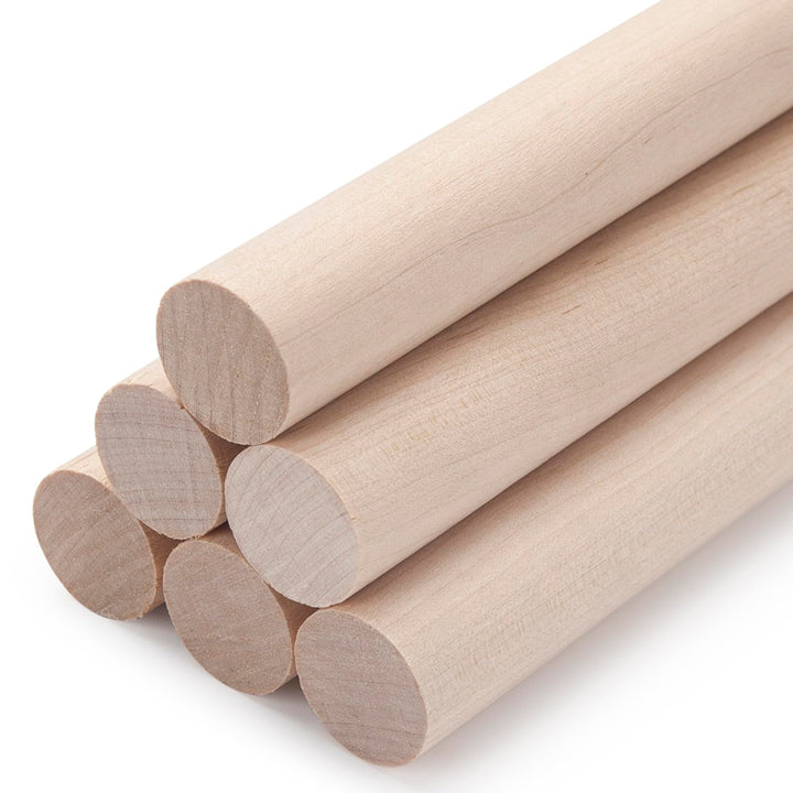Holzdübelstangen zum Basteln, 6 Stück, 1 x 12 runde Hartholzstäbe, dicke Makramee-Dübel, unlackiert,