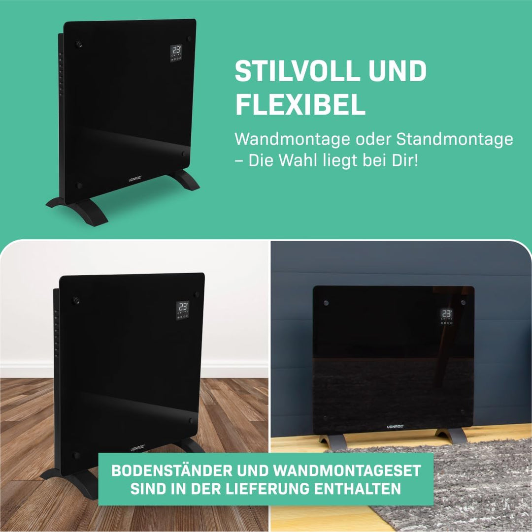 VONROC Elektroheizung, Konvektor-Heizung - Energiesparende elektrische Heizung bis 12m2 - Wand-/Bode