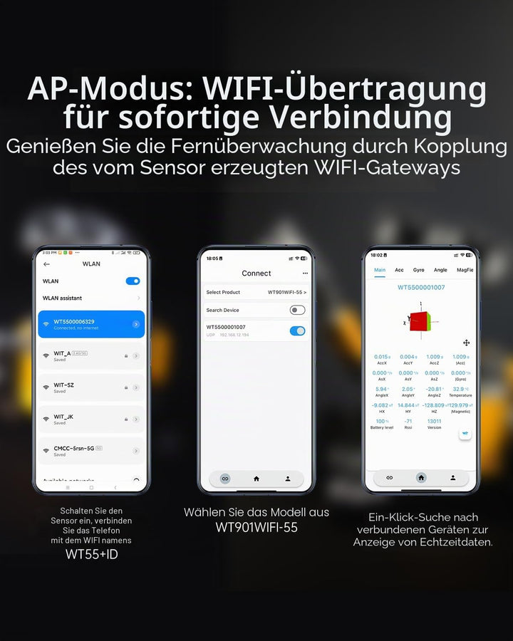 WitMotion WT901WIFI Generation 3 9-Achsen-Beschleunigungsmesser, 3-Achsen-Winkelgeschwindigkeit+ Bes