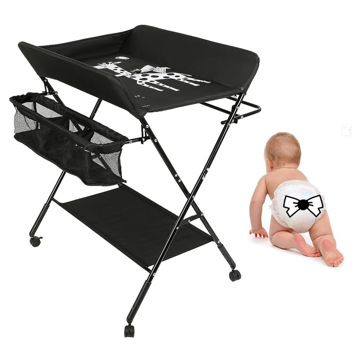 Wickeltisch für Babys, faltbar, Wickelkommode für Baby, tragbar, Wickelkommode mit Kissen, mit Rolle