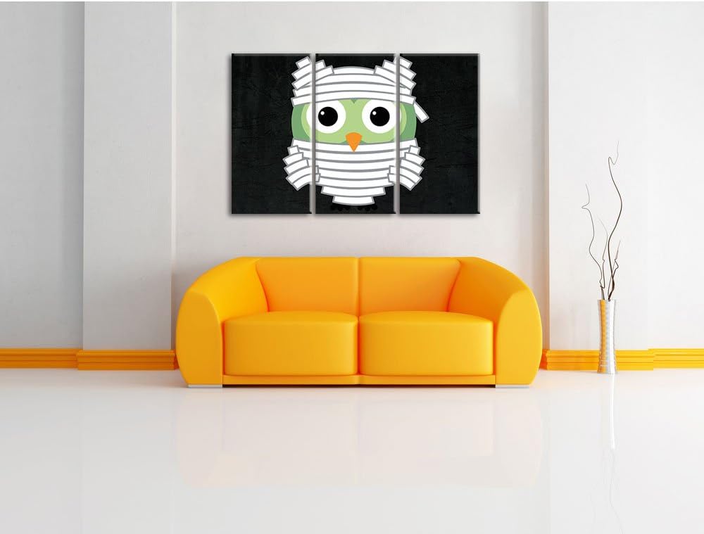 Pixxprint Lustige Mumien Eule als Leinwandbild/Grösse: 3 Teilig (120x80) cm/Wandbild/Kunstdruck/fert