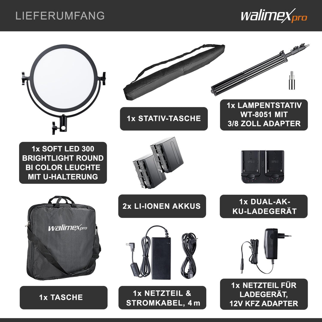 Walimex Pro Soft LED 300 Round Bi-Color, 2 Stück, schwarz