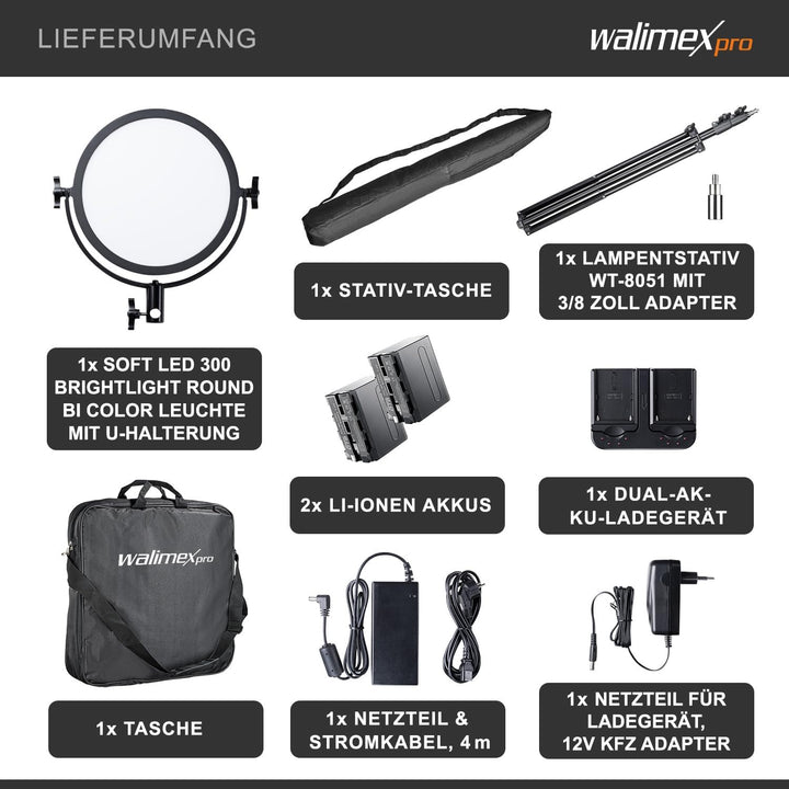 Walimex Pro Soft LED 300 Round Bi-Color, 2 Stück, schwarz