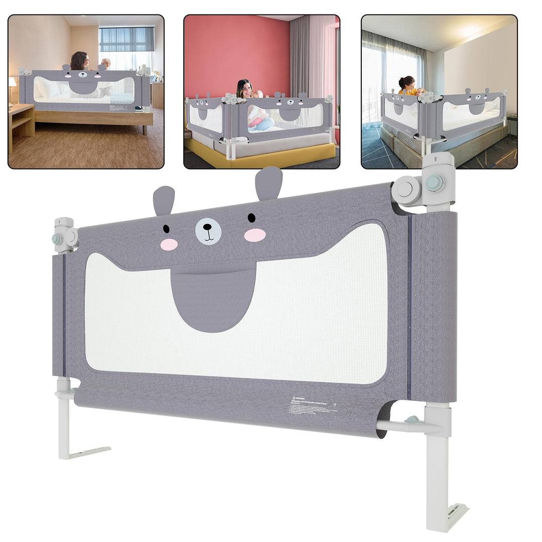 Froadp Rausfallschutz Baby Bettgitter 180cm Schutzgeländer, Höhenverstellbar Kinderbettgitter mit Do