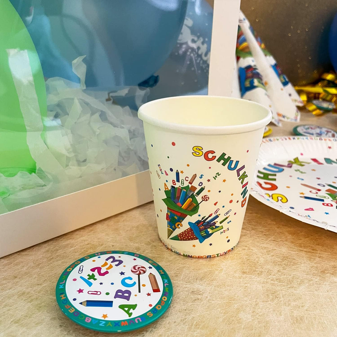 Oblique Unique® Schulkind Party Pappbecher Set Papierbecher Trinkbecher für Schuleinführung Einschul
