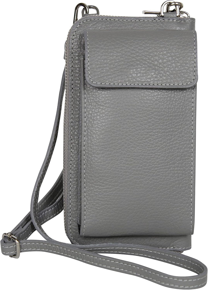 AmbraModa GLX21 - multifunktionale Damen Handytasche, Umhängetasche, Geldbörse aus echtem Leder, gee