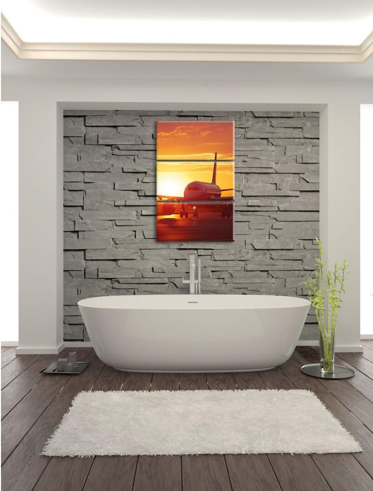 Pixxprint Flugzeug im Sonnenuntergang 3Teiler 120x80 cm Leinwandbild Wandbild Kunstdruck