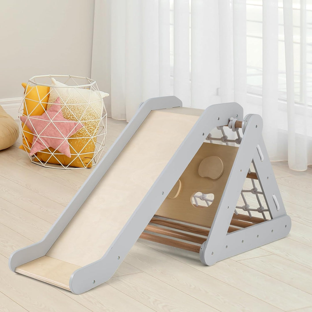 HOMASIS 4 in 1 Klettergerüste mit Rutsche, Kletterdreiecke für Kinder, Spielplatz aus Holz, Montesso