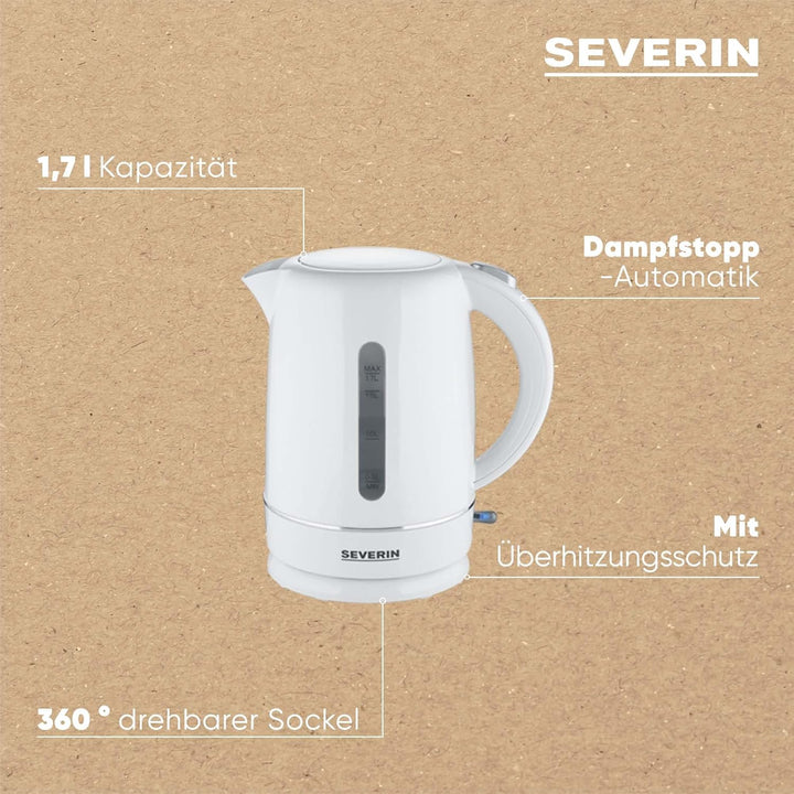 SEVERIN Wasserkocher, 1,7 L Kapazität, mit herausnehmbarem Kalkfilter, Wasserstandsanzeige, Ein-Aus-