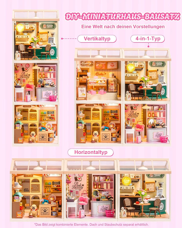 Rolife Super Creator Pink Beauty Store, DIY Miniature House mit Licht, Ohne Kleber, Niedliche Miniwe