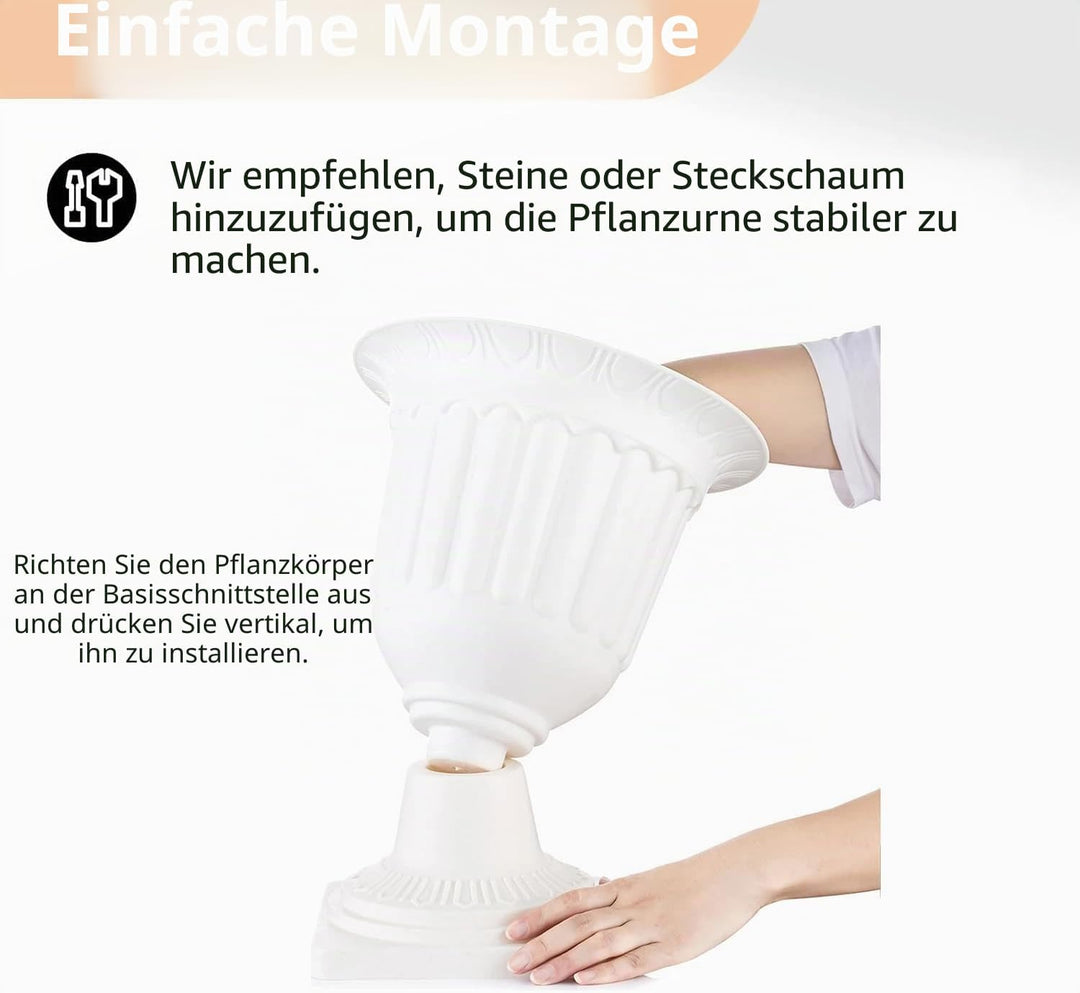 NUPTIO 2 Stück Blumenspindel, Dekorative Urne aus Kunststoff mit Einer Höhe von 35.5cm, Hoher Kunsts