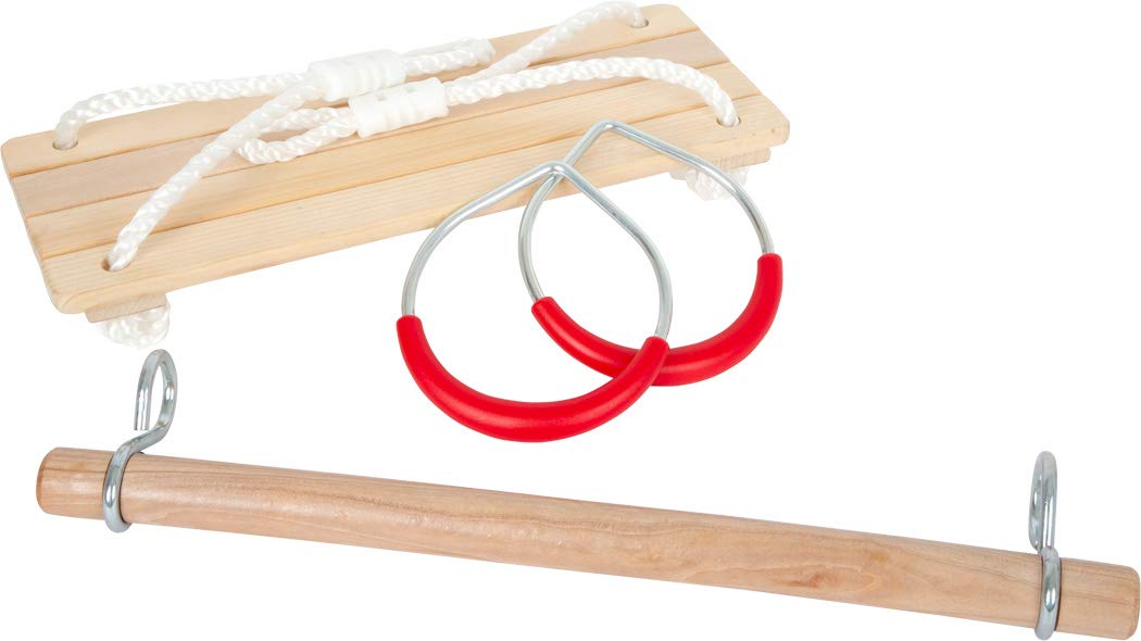 Small Foot Schaukel-Set 3 in 1, mit Brettschaukel, Holztrapez und Metallturnringen, für Kinder ab 3