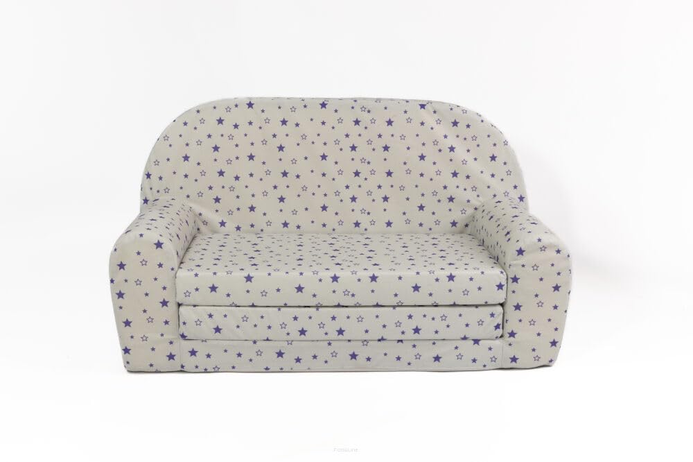 FORTISLINE Kindersofa Mini zum Aufklappen Viele Muster W386 (Weiss Sterne Blau), Weiss Sterne Blau