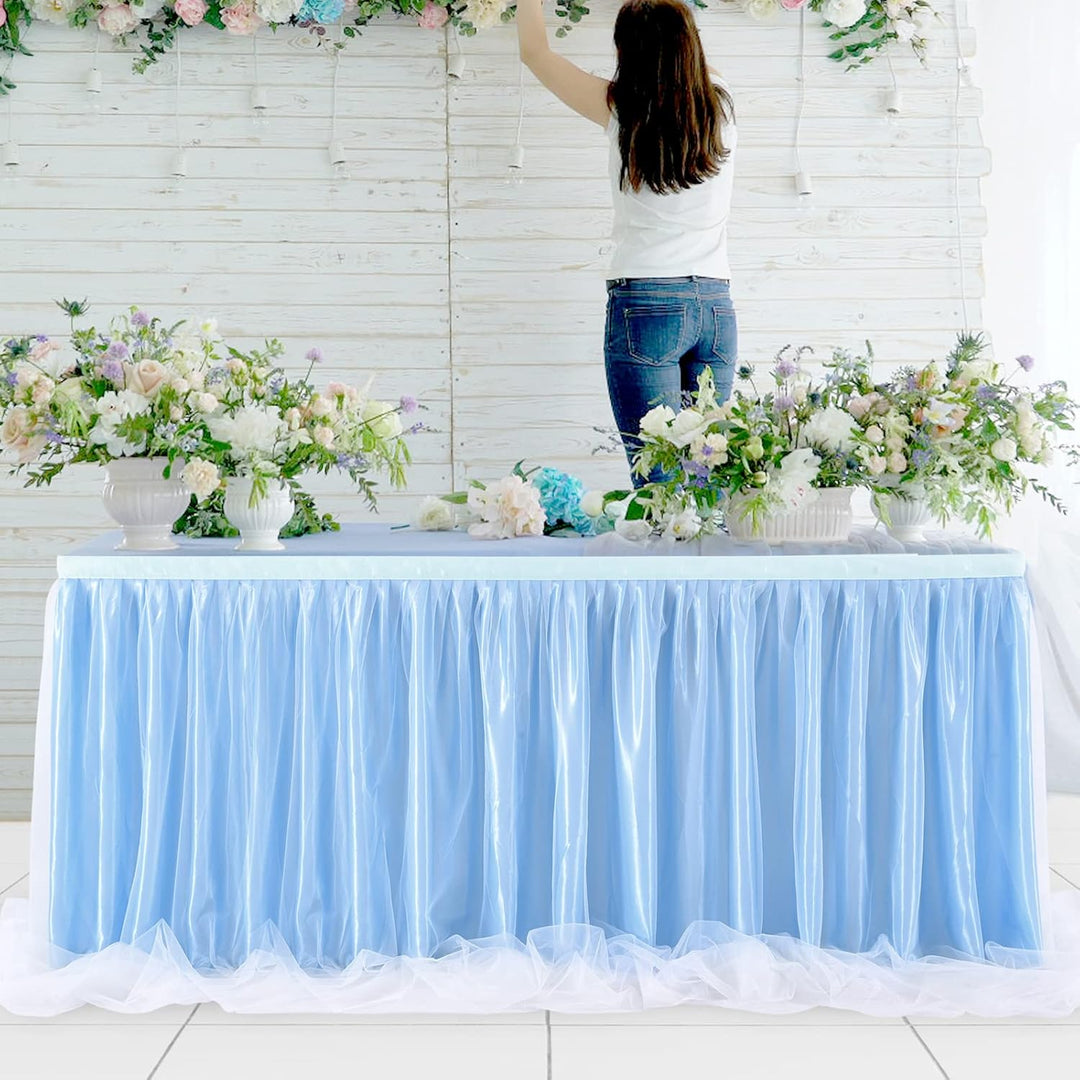 HBBMAGIC Blau Tüll Tischrock, Single Langer Tüll Tischrock für Hochzeitsfeier Babyparty Brial Shower