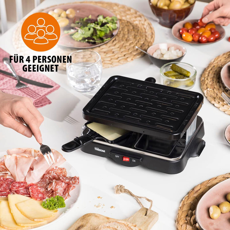 Tristar Raclette-Grill für bis zu 4 Personen, 4 Pfännchen, 500 Watt, RA-2949