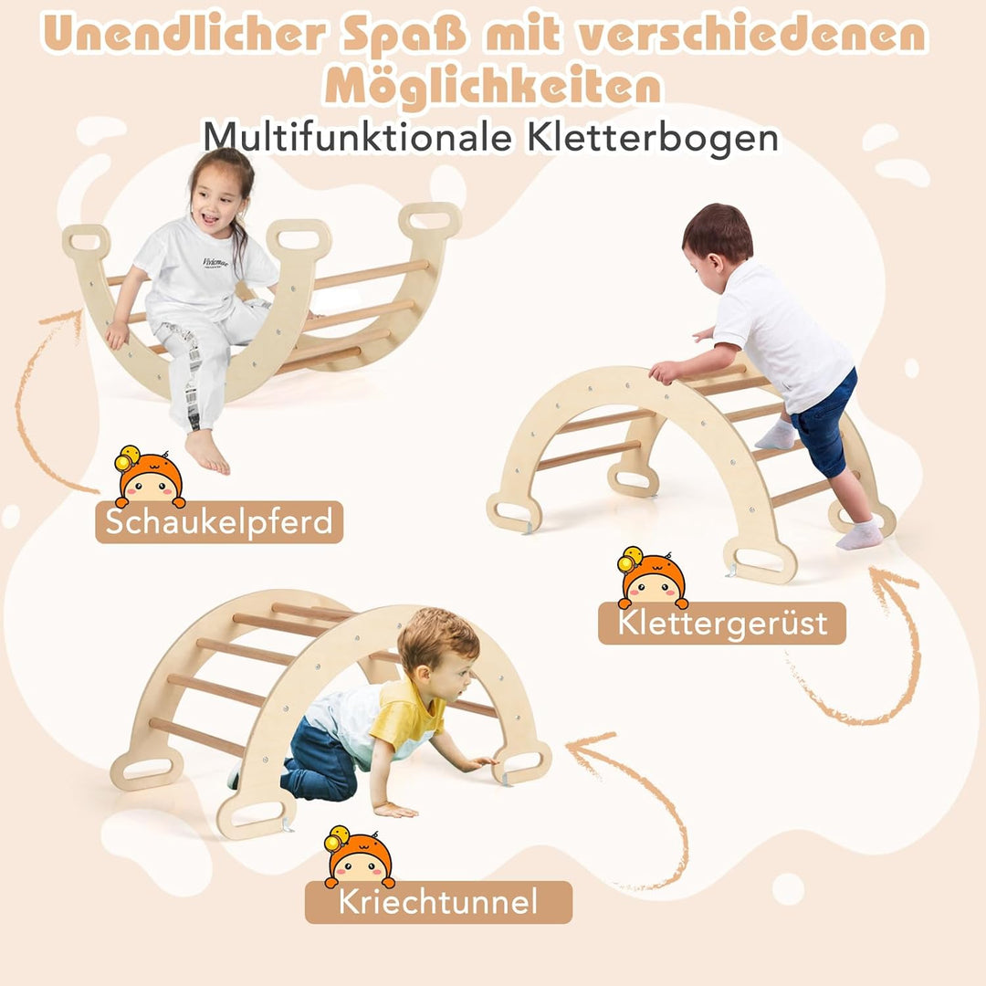 COSTWAY Kletterdreieck, Kletterbogen, Kletterdreieck mit Rutsche, inkl. doppelseitige Rampe, zum Kle