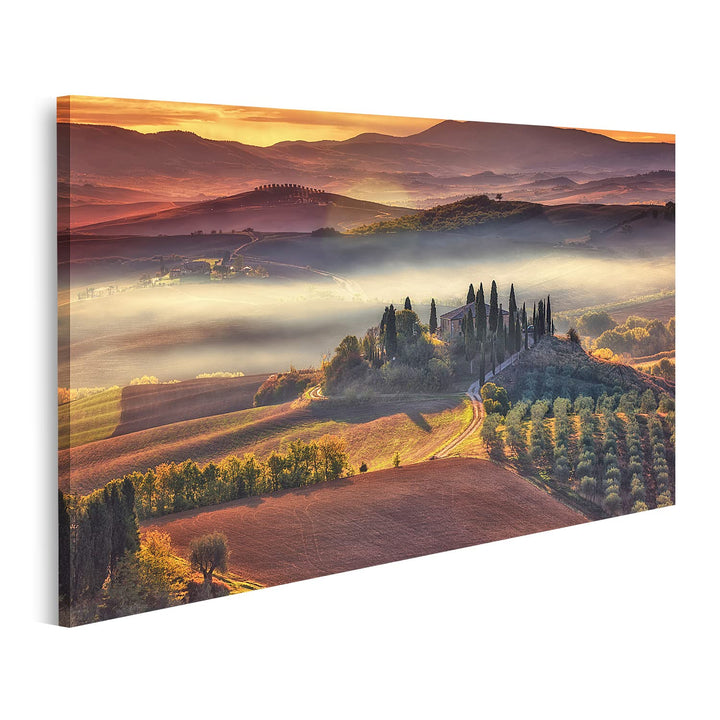islandburner Bild auf Leinwand Toskana Panorama Landschaft Berühmt Bauernhaus Sanften Hügeln Tälern