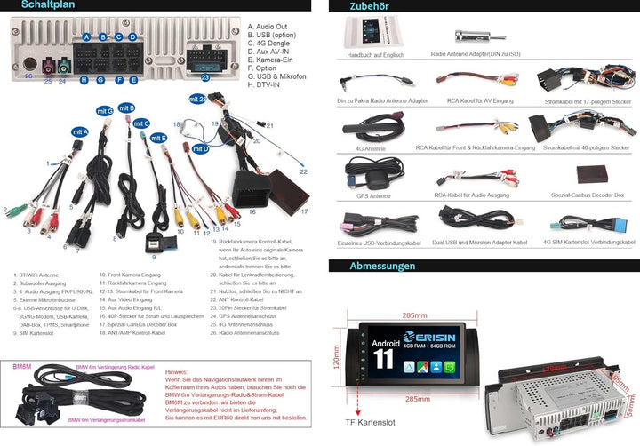 Erisin 9 Zoll Android 11.0 Autoradio mit Navi GPS Für BMW 5er E39 X5 E53 M5 Integriertes Wireless Ca