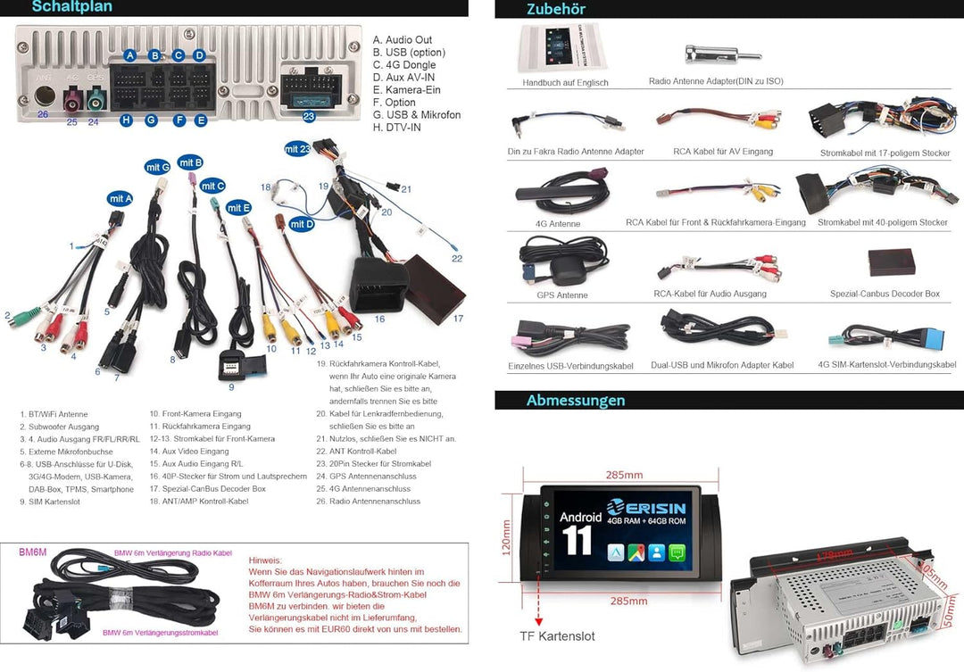 Erisin 8-Kern Android 11 Autoradio GPS Navigation für BMW 5er E39 X5 E53 9 Zoll IPS Touchscreen Inte