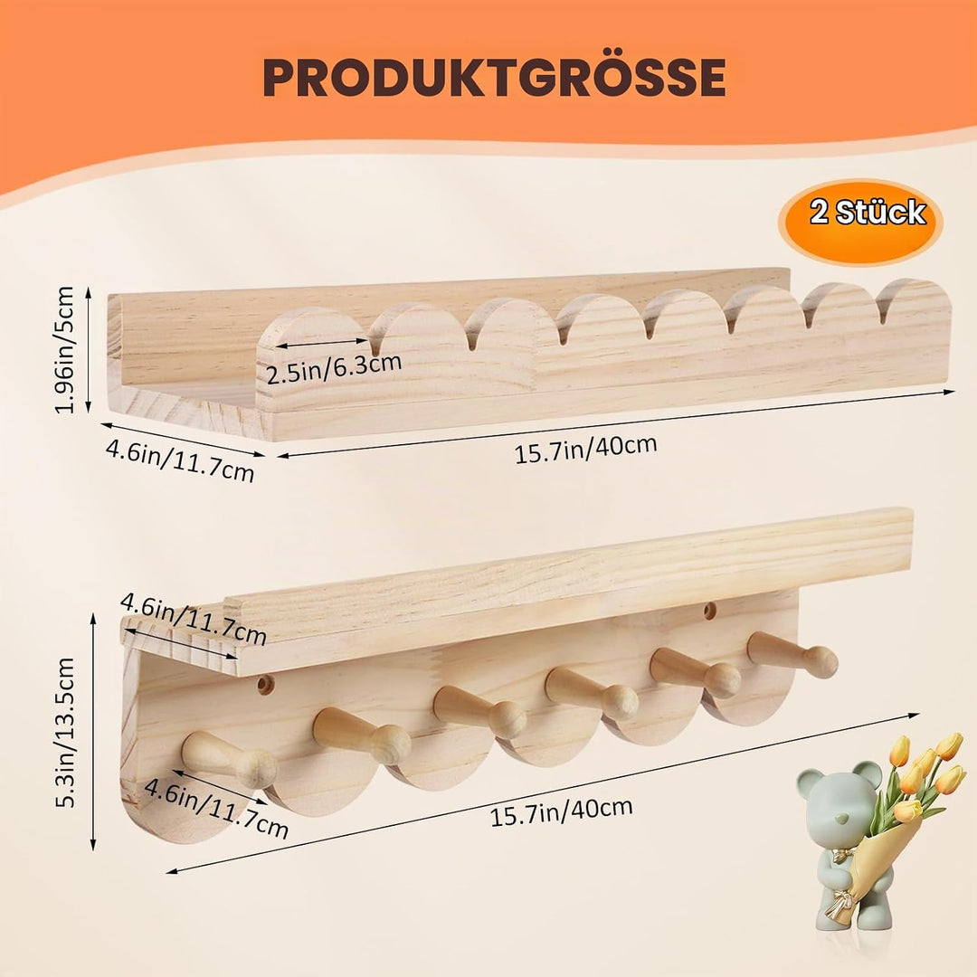 3er Set Bücherregal Kinder Wand, Wandregal Kinderzimmer 40cm, Holz Wandregal Bücher Schweberegale mi