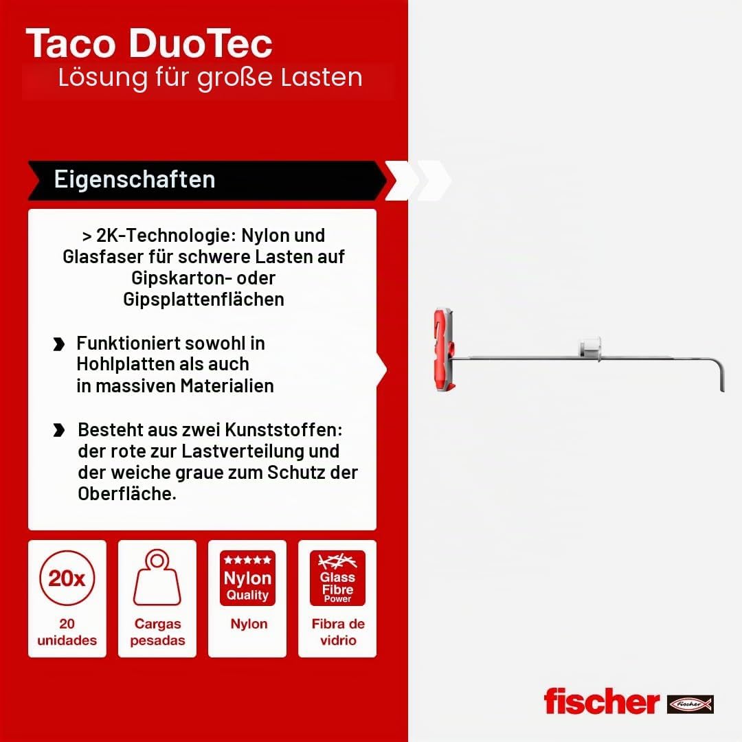 fischer - DuoTec Gipskartondübel, Schrauben und Dübel für Gipskarton, 10 mm, Box 25 Stück Schrauben