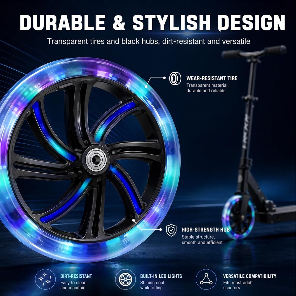 200mm Scooter Rollen, Leuchtende Scooter Rollen, 2 Stück LED-Lichtrollen, Scooter Ersatzräder Räder,