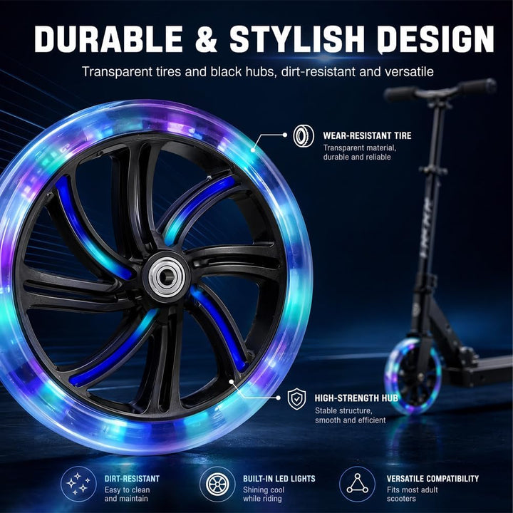 200mm Scooter Rollen, Leuchtende Scooter Rollen, 2 Stück LED-Lichtrollen, Scooter Ersatzräder Räder,