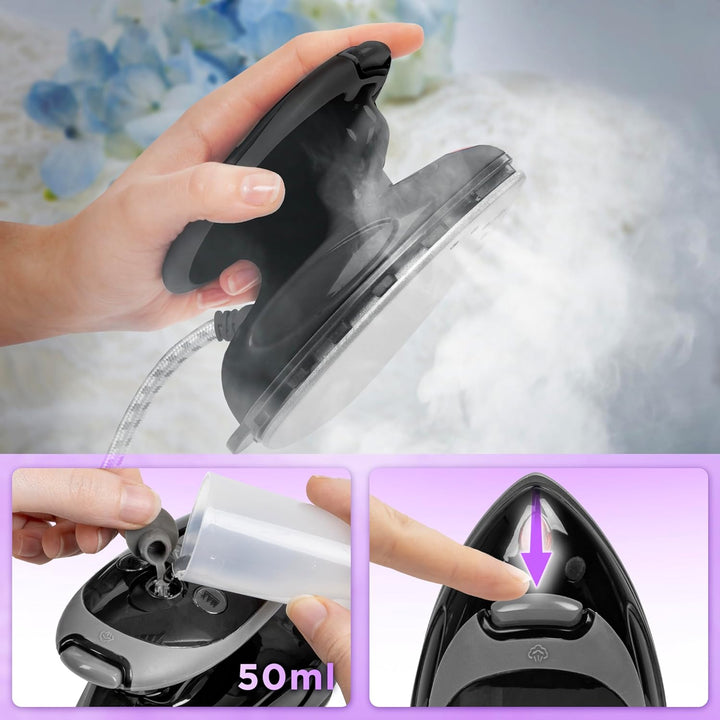 Duronic SI2 BK Mini Reisebügeleisen, 375W Mini Bügeleisen, Dampfbügeleisen 50ml Wassertank, kleines
