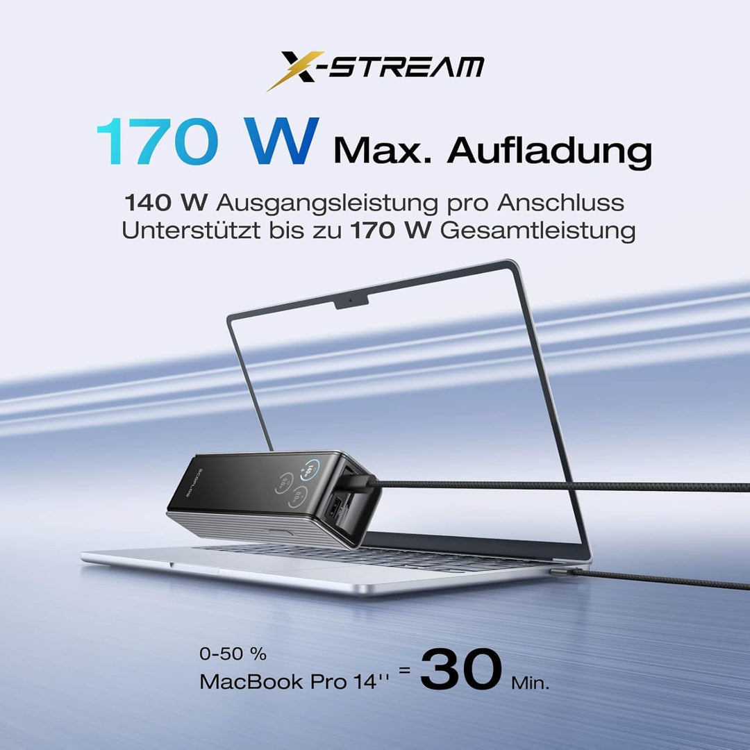 EcoFlow Powerbank 25000mAh 170W mit Zwei 140W USB-C Anschlüssen, Tragbares Ladegerät Laptop Power Ba