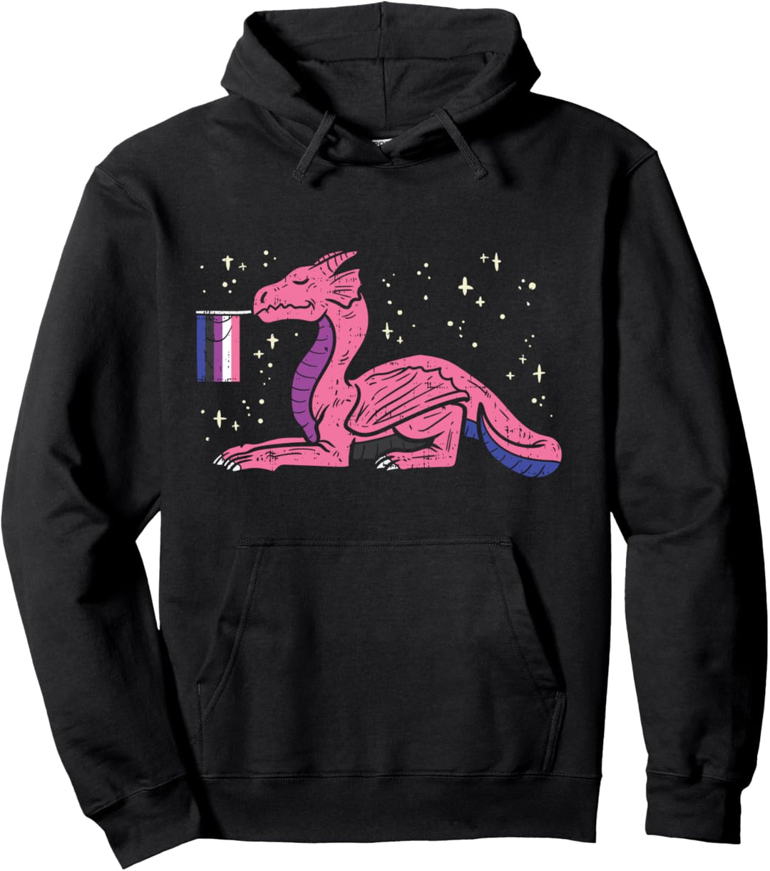 Dragon Mythical Animal LGBTQ Genderfluid Flag Non-Binary Pullover Hoodie