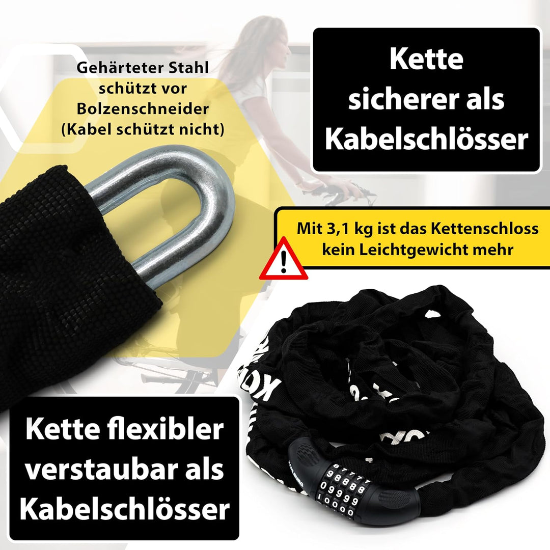 KOHLBURG 5m Kettenschloss extra lang mit Zahlen Kombination - 500cm Kette &amp; 6mm Spezialstahl mit Zah